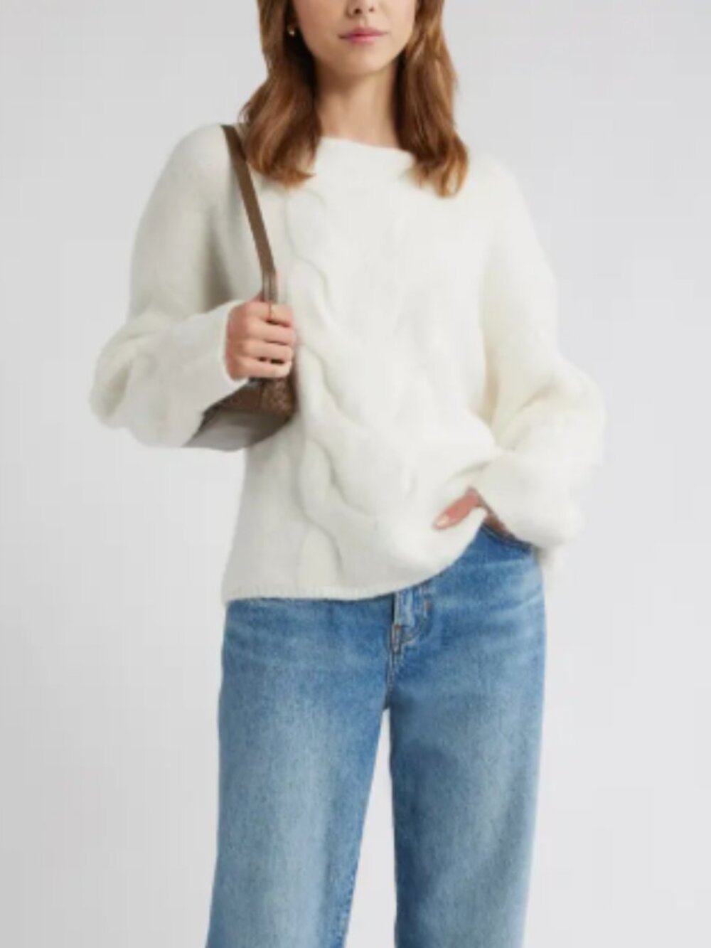 Open Edit Cable Boatneck Sweater โ Ivory โ Size XS